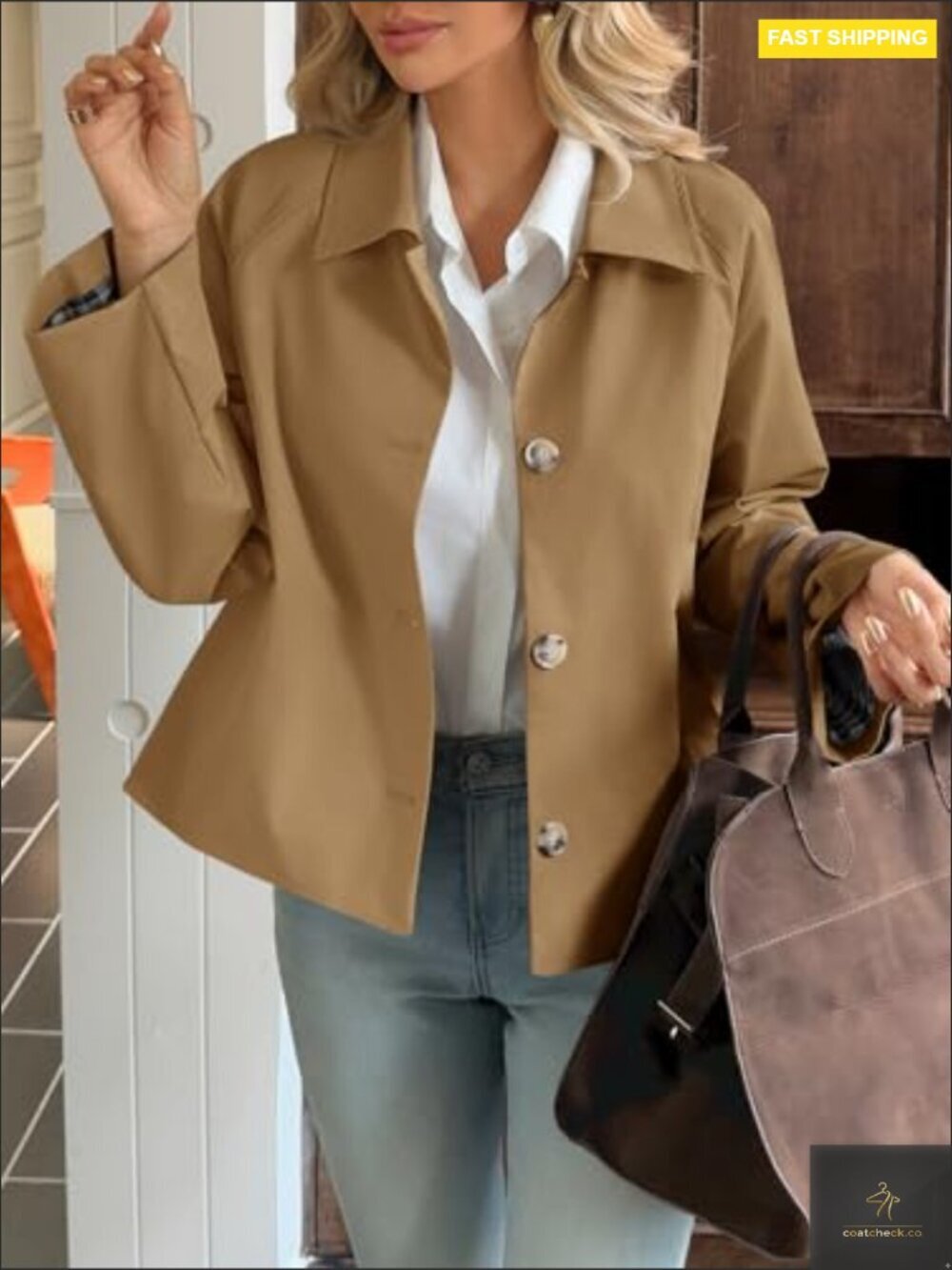 Cropped Trench Coat Lightweight Single Breasted Jacket Fall Windbreaker Fashion - Picture 2 of 7